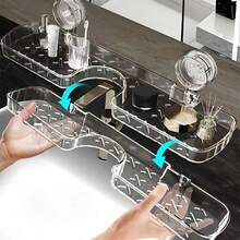 RWSEFK 1PC No-Drill Suction Cup Wall-Mounted Bathroom Shelf Organizer - Multi-Compartment  Plastic Sink Countertop Storage For Toiletries, Toothbrushes & Bottles, Space-Saving Modern Design For Bathroom Vanity & Makeup Station, Bathroom Organizer, Shelves - Multicolor - View 4