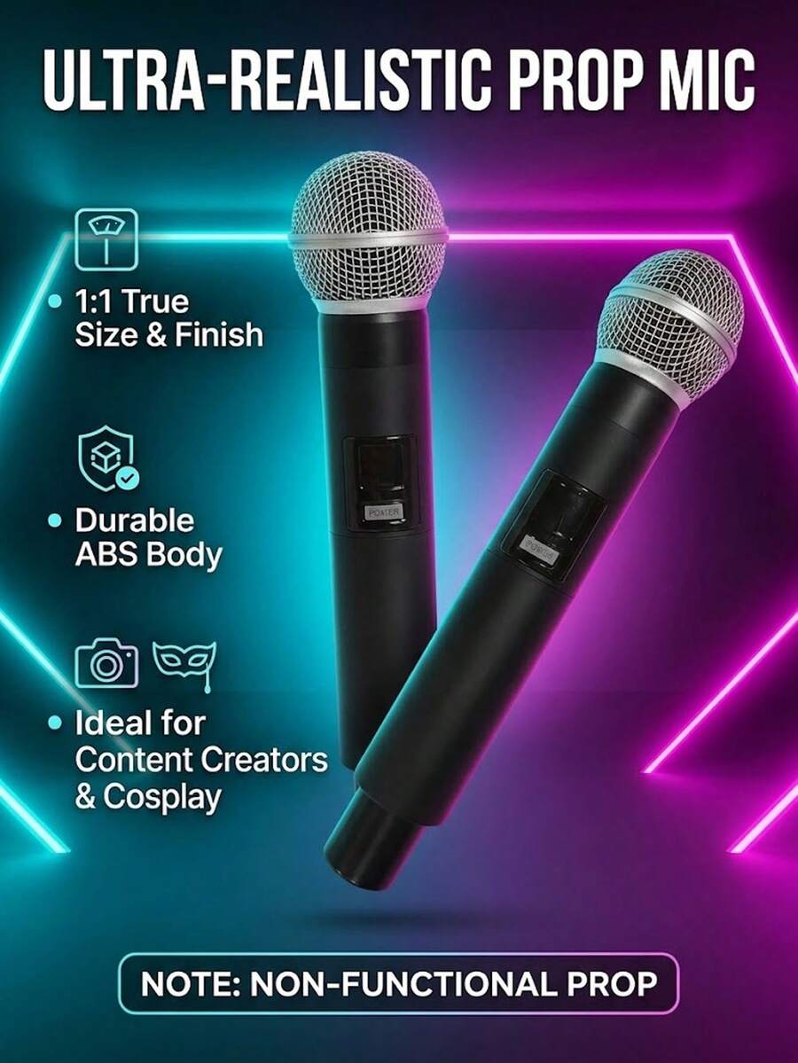 1pc Microphone Prop, Lightweight Plastic Simulated Microphone Model, Suitable For Stage Performance, Party Decoration, Photography Prop And Cosplay Costume Accessory - View 1