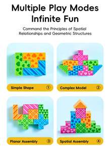 Kids Logic Pattern Building Blocks, Geometric Shape Matching Stacking Puzzle Game, Parent‑Child Interactive Desktop Play Toy, Holiday Party & Birthday Present For Children - Multicolor - View 5