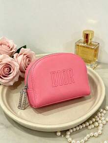 DIOR 亮粉色人造皮革貝殼造型化妝包，壓紋 DIOR Logo 化妝收納袋，配水鑽拉鍊頭，便攜迷你美妝收納整理包，女性奢華禮物 DIOR‑GIFT‑191 - 粉色 - 查看 1