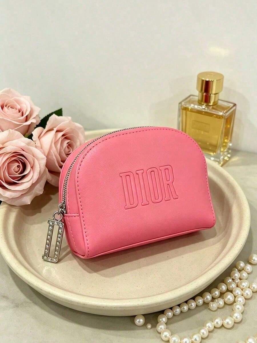 DIOR 亮粉色人造皮革貝殼造型化妝包,壓紋 DIOR Logo 化妝收納袋,配水鑽拉鍊頭,便攜迷你美妝收納整理包,女性奢華禮物 DIOR‑GIFT‑191 - 粉色 - 查看 1
