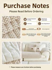 1pc Minimalist Solid Color Bubble Texture Plush Sofa Cushion, Lightweight Luxurious Soft Skin-Friendly Sofa Cover, Anti-Slip Anti-Dust Anti-Scratch Sofa Protector, Anti-Cat Scratch Pet-Friendly Seat Pad, Home Decor Cover, All-Season Use, Suitable For Bedroom Living Room Office Study, Fits 1-4 Seater L-Shaped Sofa, Sofa Cover - Khaki - View 3