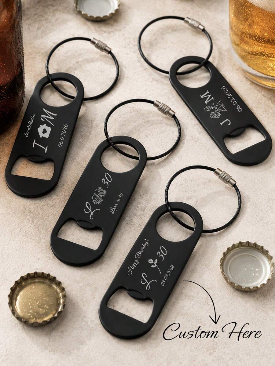 30/15/1pc Easy-Pull Keychain Metal Bottle Opener, Black Flat Portable Beer Opener, Creative Multi-Function Can Opener Accessory, Birthday Holiday Christmas Housewarming Wedding Decor - Multicolor - View 1