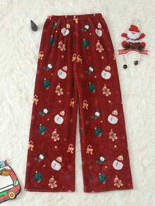 Women's Flannel Pajama Pants With Christmas Print, Autumn/Winter - Red - View 6