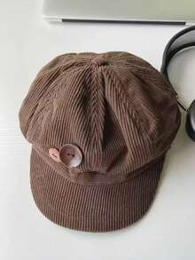 Women's Corduroy Newsboy Cap, Vintage Buckle Decor, Painter Beret, Japanese Y2K Style, Beach Travel - Multicolor - View 13