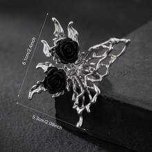 1pc Gothic Dark Style Black Rose Hollow Butterfly Ring, Suitable For Women's Daily Casual, Travel, Banquet, Music Festival, Party Events, Halloween Accessory, Holiday Gift - Silver - View 6