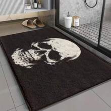 1 pieza Felpudo con diseño de patrón de calavera, material de terciopelo rectangular, 1000g/m², absorbente y suave, fácil de limpiar, lavable a máquina, adecuado para entrada, baño, cocina, ducha y otra decoración del hogar - Negro - Ver 4