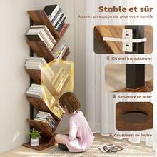 Boekenkast in boomvorm met 9 planken, industriële opbergkast met stalen frame, 50x24x136cm, rustiek bruin - A - Bekijken 7