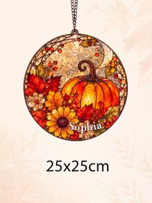 Custom Text Fall Harvest Suncatcher Hanging Plaque, Pumpkin Maple Leaf Round Hanging Plaque, Personalized Window Hanging Decor For Autumn Thanksgiving - Multicolor - View 9