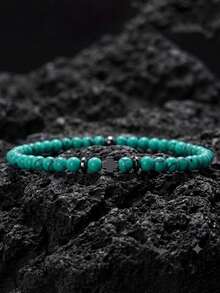 diffone 4mm Natural Stone Bracelet, Men's Hematite Cross & Seed Bead, Boyfriend Gift, Yoga Accessory - Blue - View 1