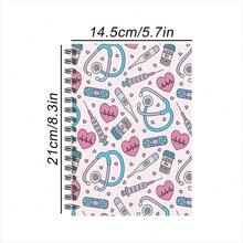 Cute Medical Theme, Nurse And Doctor Pattern, Spiral Notebook, A5 Size 14.5X21Cm, Pink And Blue Stethoscope Design, 30 Sheets (60 Pages) Clinical Study Journal, Perfect Gift For Nursing Students And Healthcare Workers - Rectangle - View 3