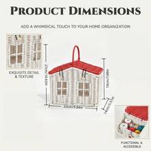 1pc Creative House-Shaped Woven Storage Box With Lid And Decorative Handle, Multi-Purpose Home Desktop And Shelf Organizer Basket, Fun Room Decor, Holiday Display Storage Box, Storage Basket - Multicolor - View 2