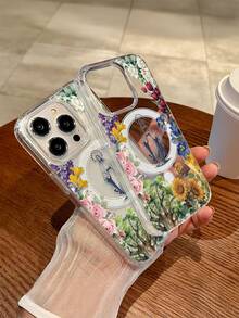 1pc Creative Personalized Full Screen Circle Colorful Flower Leaf Tree Virgin Mary Pattern, Transparent Magnetic Large Hole TPU High Transparency Anti-Drop Phone Case Suitable For Samsung, Apple Phone 11/12/13/14/14plus/15/15plus/16/16plus/7/8plus/17/17pro And Other Models Protective Cover - Multicolor - View 2