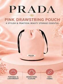 Prada Pink Drawstring Storage Bag, 15.5cm Wide X 20.5cm High, 1pc, Soft And Lightweight Fabric, Drawstring Closure, Suitable For Storing Makeup And Miscellaneous Items For Outings, Gift For Friends And Family - Pink - View 2