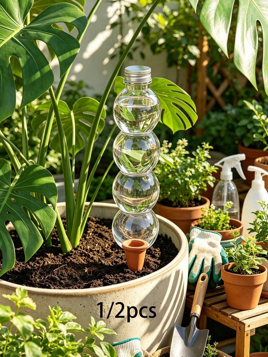 1/2pcs New Large Capacity Automatic Watering Device, Transparent Self-Absorbing Water Ball With Clay Tip, Slow Release Drip Irrigation Plug For Potted Plants, Home Gardening Hands-Free Watering Tool - Multicolor - View 1