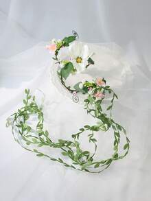 1pc Bridal Romantic Bohemian Fairy Style White & Pink Artificial Flower Arm Cuff, Adjustable Bendable Vine Armband For Wedding Bridesmaid Prom Photo Party - White - View 12