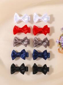bilicaca 10pcs Mini Satin Bow Hair Clips For Kids, Sweet Cute Solid Color Girls Edged Hair Clips, Flyaway Hair Clips, Back To School All-Match Versatile Children Hair Accessories - Multicolor - View 15