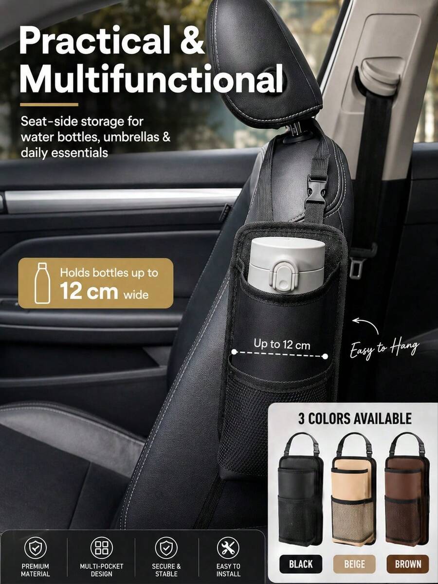 Car Hanging Seat Storage Bag, Cup Holder Organizer, Quick & Convenient, Large Capacity, Secure & Reliable, Side-Hanging Back Pocket, Suitable For All Car Models, Essential For Self-Driving Trips | Car Storage Accessories
