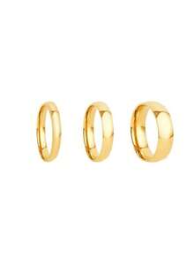 3pcs Gold Polished Stainless Steel Ring Set, Daily Layered Plain Band Rings For Women - Yellow Gold - View 4