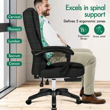ELFORDSON Office Chair With 8-Point Massage And Seat Heating Computer Desk Chair With Footrest, High Back 150° Recliner Tilting Function Fabric - Black - View 4