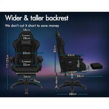 ELFORDSON Gaming Office Chair With 2-Point Massage, Gamer Chairs With Extra Large Lumbar Support, Fabric Linen - Black - View 6