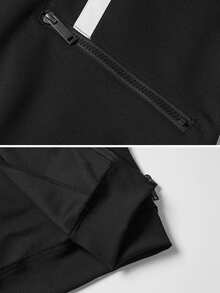1 Piece Men's Spring & Fall Stand Collar Color‑Blocked Sports, Contrast Splicing Zip‑Up Jacket Casual Top - Black - View 5