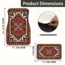 4pcs Car Floor Mats Set: Red Bohemian Exquisite Pattern, Crystal Velvet, Polyester Fiber, Universal Fit For Front And Rear Seats, Suitable For Various Car Models - Multicolor - View 7