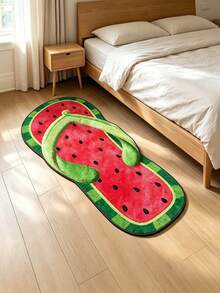 Velvet Creative Watermelon Flip-Flop Shaped Long Strip Rug, Non-Slip, Machine Washable, Polyester Mat For Living Room, Bedroom, Patio And Garden Decoration, Indoor/Outdoor Use, Rectangular, Living Room Carpet - Multicolor - View 8
