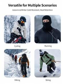 Pure Black Warm Fleece Balaclava Headwear, Windproof Full Face Mask, Skiing Snowboarding Hiking Cold Protection Warm Headgear, Unisex - Multicolor - View 7