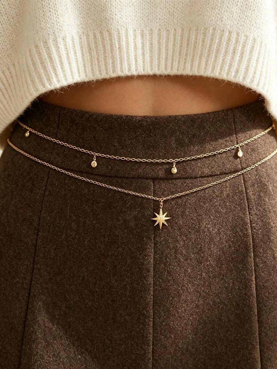 Sexy Minimalist Transparent Rhinestone Waist Chain For Women, Sweet & Cool Bikini Body Chain, Sparkling Waist Chain - 06 - View 1