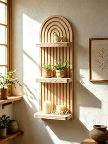 1pc/2pcs Set Extra Large Bohemian Style Wavy Wooden Wall Frame Set, Rainbow Arch & Farmhouse Style Wall Shelf, Multi-Functional Outdoor Rack, Easy Installation, Suitable For All Seasons, Wooden Wall-Mounted Storage Shelf, Suitable For Living Room Decoration, Christmas & Halloween Gifts - Multicolor - View 20