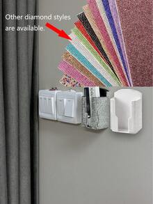 1pc Remote Control Holder (Diamond Style), Wall-Mounted Phone Holder And Storage Rack, Bedroom Self-Adhesive Storage Box, Plastic Charging Stand And Remote Control Holder, Air Conditioner Remote Control Wall-Mounted Storage Box, Silicone Wall-Mounted Remote Control Holder Organizer, No Drilling, Odorless, Durable TV And Air Conditioner Remote Control Rack - Multicolor - View 9