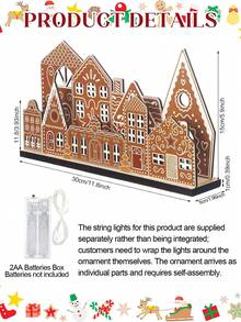 Christmas Gingerbread House Lighted Wooden Village Decor Set, Gingerbread House Wooden Tabletop Centerpiece Decoration, Suitable For Christmas, Farmhouse Style, Fireplace, Bookshelf, Dining Table, Windowsill - Multicolor - View 11