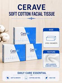 CeraVe 柔軟面紙 (30張/包)，3入，乾用面紙，可乾濕兩用，適用於日常使用與卸妝，超柔軟質地，適合敏感/脆弱肌膚，臉部毛巾、濕紙巾、棉棒、卸妝棉 - 棉柔巾-Set-3pcs - 查看 2