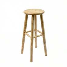 Natural Pine Wood High Bar Stool For Kitchen And Counter, 25cm Round Seat And 70cm Height, Classic Sturdy Design With Natural Wood Grain - 黃色 - 查看 9