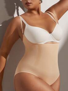 1pc Plus Size Women's Seamless Tummy Control Butt Lifting Shaping Panties - Apricot - View 7