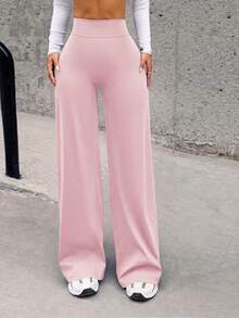 Women's Casual Sports Pants, High Waist Tummy Control Butt Lifting Basic Wide Leg Pants, Suitable For Yoga, Running, Training, Daily Wear - Pink - View 5