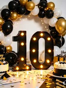 1pc 22cm Creative Illuminated LED Marquee Letter & Number Night Light, Home Decor Battery Powered LED Alphabet Lights - Black Number - View 4