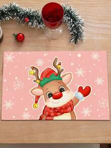 1pc Christmas Series Pattern Printed Table Runner, 4pcs Christmas Pattern Printed Placemats, Suitable For Holiday, Party, Birthday, Dinner, Kitchen Dining Table Decor, All-Season Room Decoration, Home Textile Table Runner - Multicolor - View 10