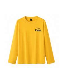 Street Style American Pure Cotton Crew Neck Long Sleeve T-Shirt For Women, Niche Design Print, Autumn Lazy Loose Fit Base Layer - Yellow - View 9