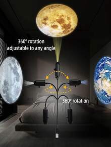 1pc USB Planet Projection Night Light, 360° Rotating, With Multi-Color Slides, Suitable For Bedroom And Car, USB Plug 5V - Planet Series - View 6