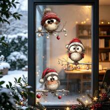 1/3 Stück süße Plüsch-Rotkehlchen-Fensteraufkleber für Weihnachten, doppelseitig aus PVC mit elektrostatischer Adsorption, geeignet für Zuhause, Büros, Feiertagspartys und Winterdekorationen. - Verschiedenfarbig - Übersicht 2