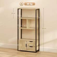 Boekenkast in industriële stijl met 3 planken, een kastdeur en 2 lades, 58 x 24 x 122 cm, natuurlijke houtlook, zwart staal - A - Bekijken 5