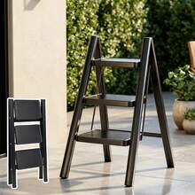 3‑Step Folding Step Ladder, Heavy‑Duty Carbon Steel Foldable Stool With Anti‑Slip Wide Pedal, Compact Portable Household Ladder For Kitchen Living Room Office Daily Home Tasks ﻿ - A - View 3