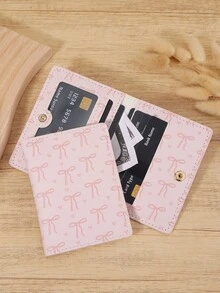 New Bow Printed Ultra-Thin Credit Card Bag, Convenient ID Window ID Bag, Portable Cash, Credit Card, Coin Card Bag, Suitable For Carrying Around - Pink - View 6