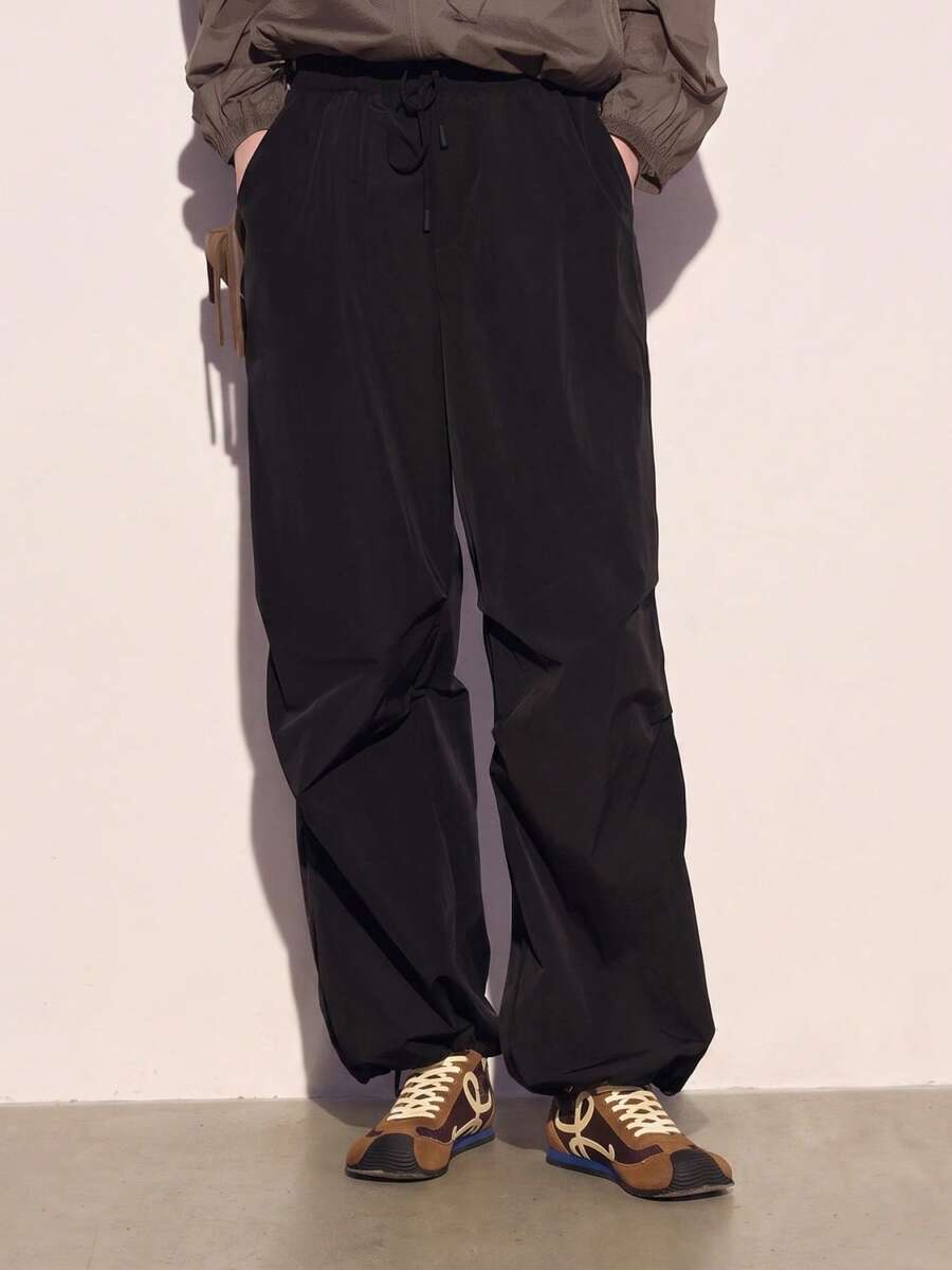 CAMEL CROWN Women's Spring/Summer Cool-Touch Quick-Dry Parachute Pants, Versatile High-Waist Straight-Leg Casual Long Pants - Phantom Black - View 1
