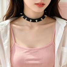 1pc Black Rivet PU Leather Choker, Adjustable Size, Music Festival Street Style Outfit, Carnival Sexy Personalized Necklace, Halloween - Multicolor - View 1
