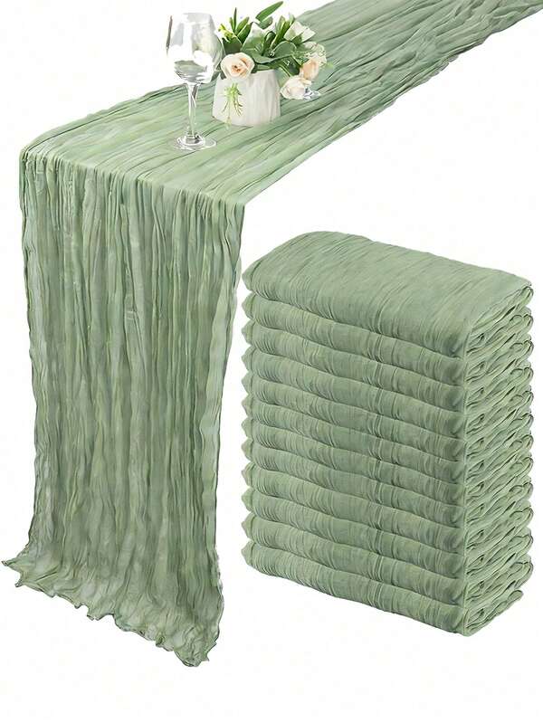 Sage Green Cheesecloth Table Runner 120 Inch Boho Gauze Table Runners, Rustic Sheer Cheese Cloth Table Runners For Wedding, Baby Shower, Birthday Party, Home Decor