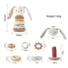 1pc Wooden Base Rabbit Stacking Toy, Soft Plush Rabbit Detachable Stacking Rings Toy, Baby Sensory Building Play Toy, Newborn Fine Motor Skills Training Educational Toy, Baby Baptism Gift - Multicolor - View 3