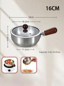 Multifunctional Stainless Steel Milk Pot With Wooden Handle And Breathable Glass Lid, Suitable For Heating Milk, Cooking Noodles, Making Soup And Baby Food, Compatible With All Stoves, Ideal For Dorms, RVs And Small Kitchens - View 12